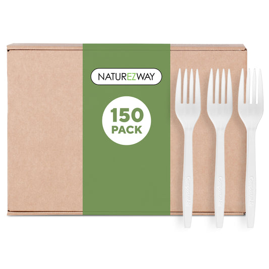 Eco-Friendly 100% Compostable Forks 150 Pack – Eco Friendly Disposable Utensils – Compostable & Sustainable