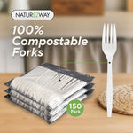 100% Compostable Forks - 150 Pack, Disposable Eco Fork Utensil Sets - Eco Friendly