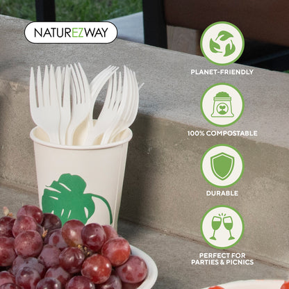 Eco-Friendly 100% Compostable Forks 150 Pack – Eco Friendly Disposable Utensils – Compostable & Sustainable