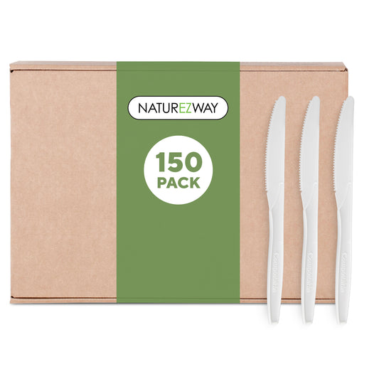 Eco-Friendly 100% Compostable Knives – 150 Pack | Eco Friendly Disposable Cutlery Set – Compostable & Sustainable