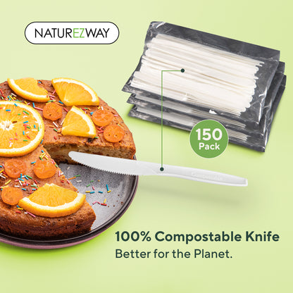 Eco-Friendly 100% Compostable Knives – 150 Pack | Eco Friendly Disposable Cutlery Set – Compostable & Sustainable