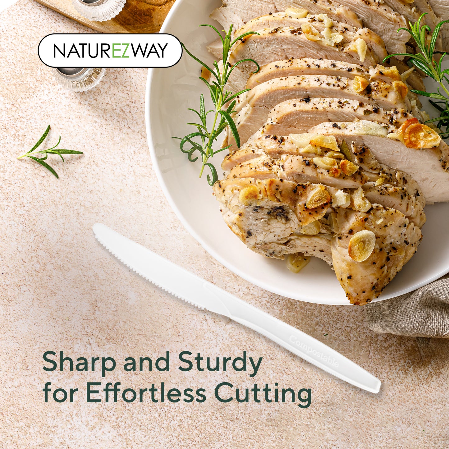 Eco-Friendly 100% Compostable Knives – 150 Pack | Eco Friendly Disposable Cutlery Set – Compostable & Sustainable