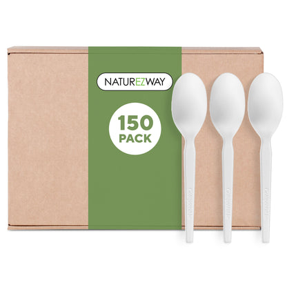 Eco-Friendly 100% Compostable Spoons – 150 Pack | Eco Friendly Disposable Utensil Set – Compostable & Sustainable
