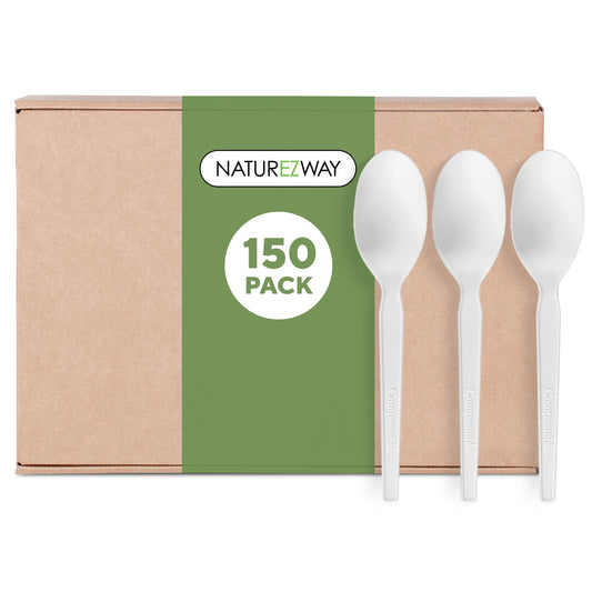 Eco-Friendly 100% Compostable Spoons – 150 Pack | Eco Friendly Disposable Utensil Set – Compostable & Sustainable