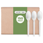 100% Compostable Spoons - 150 Pack, Disposable Eco Spoon Utensil Sets - Eco Friendly