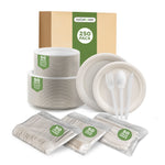 Bamboo Plates Compostable Tableware Set | Naturezway 250 Piece Eco-Friendly Plates & Utensils