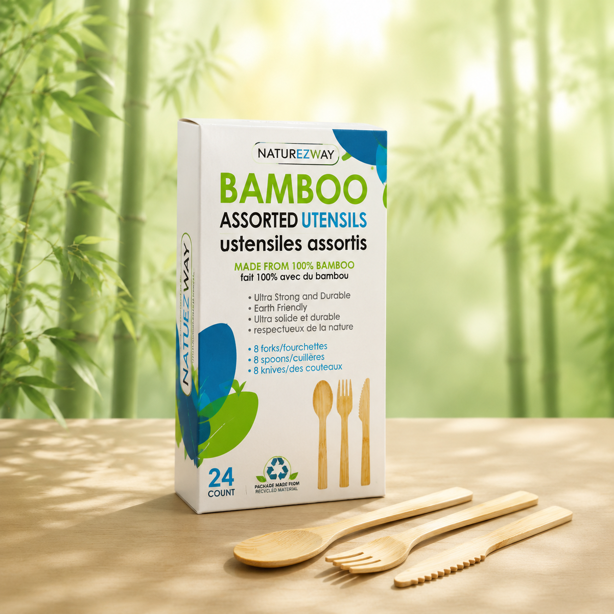 Bamboo Cutlery Set – Compostable Spoons, Forks & Knives for Events
