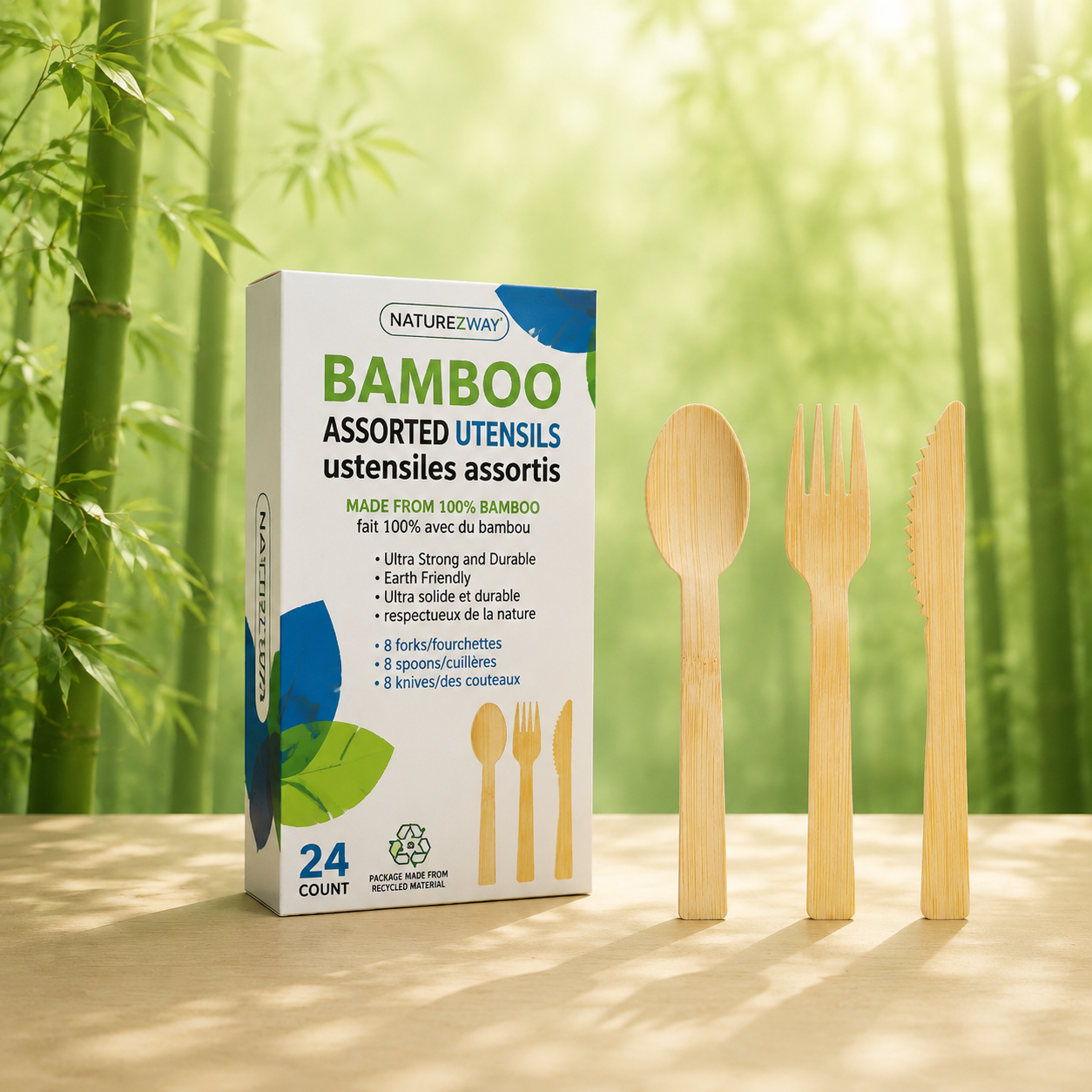 Bamboo Cutlery Set – Compostable Spoons, Forks & Knives for Events