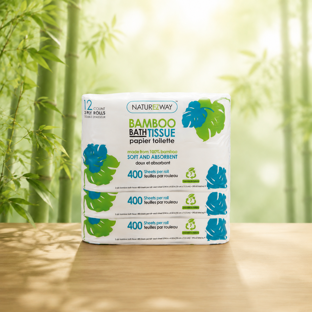 Bamboo Toilet Paper - (48 ROLLS) 2-Ply- DEco-Friendly 2-Ply Toilet Paper – Compostable Bamboo Tissue Rollsurable, Strong, Planet-friendly