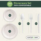 Bamboo Plates Compostable Tableware Set | Naturezway 250 Piece Eco-Friendly Plates & Utensils