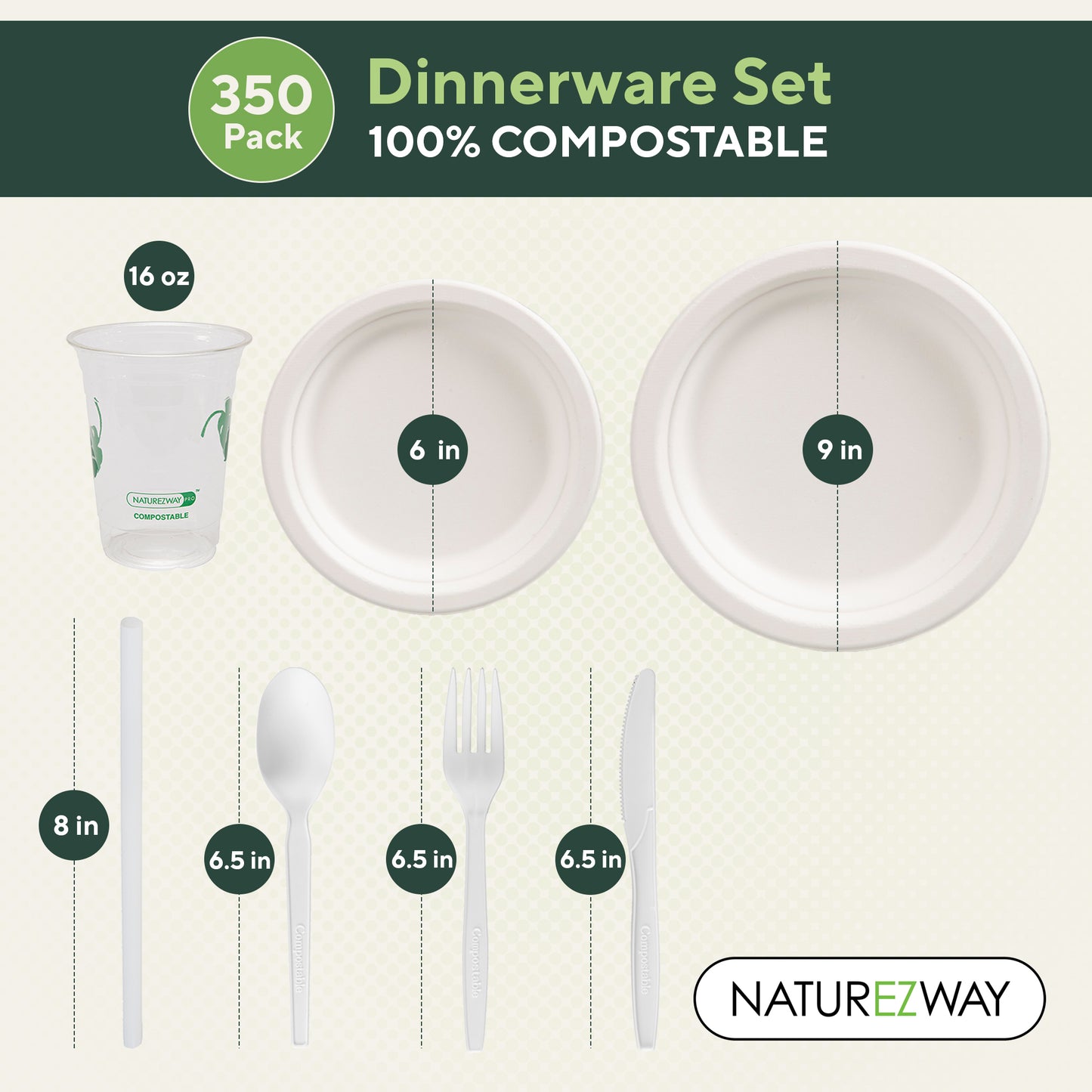 Eco-Friendly Naturezway 350 Piece Bamboo Compostable Tableware Set | Eco Friendly Plates, Cups & Utensils – Compostable & Sustainable