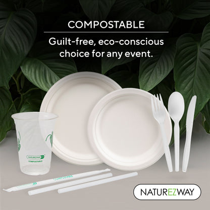 Eco-Friendly Naturezway 350 Piece Bamboo Compostable Tableware Set | Eco Friendly Plates, Cups & Utensils – Compostable & Sustainable