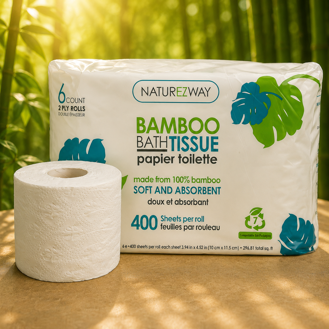 Eco-Friendly 2-Ply Toilet Paper – Compostable Bamboo Tissue Rolls