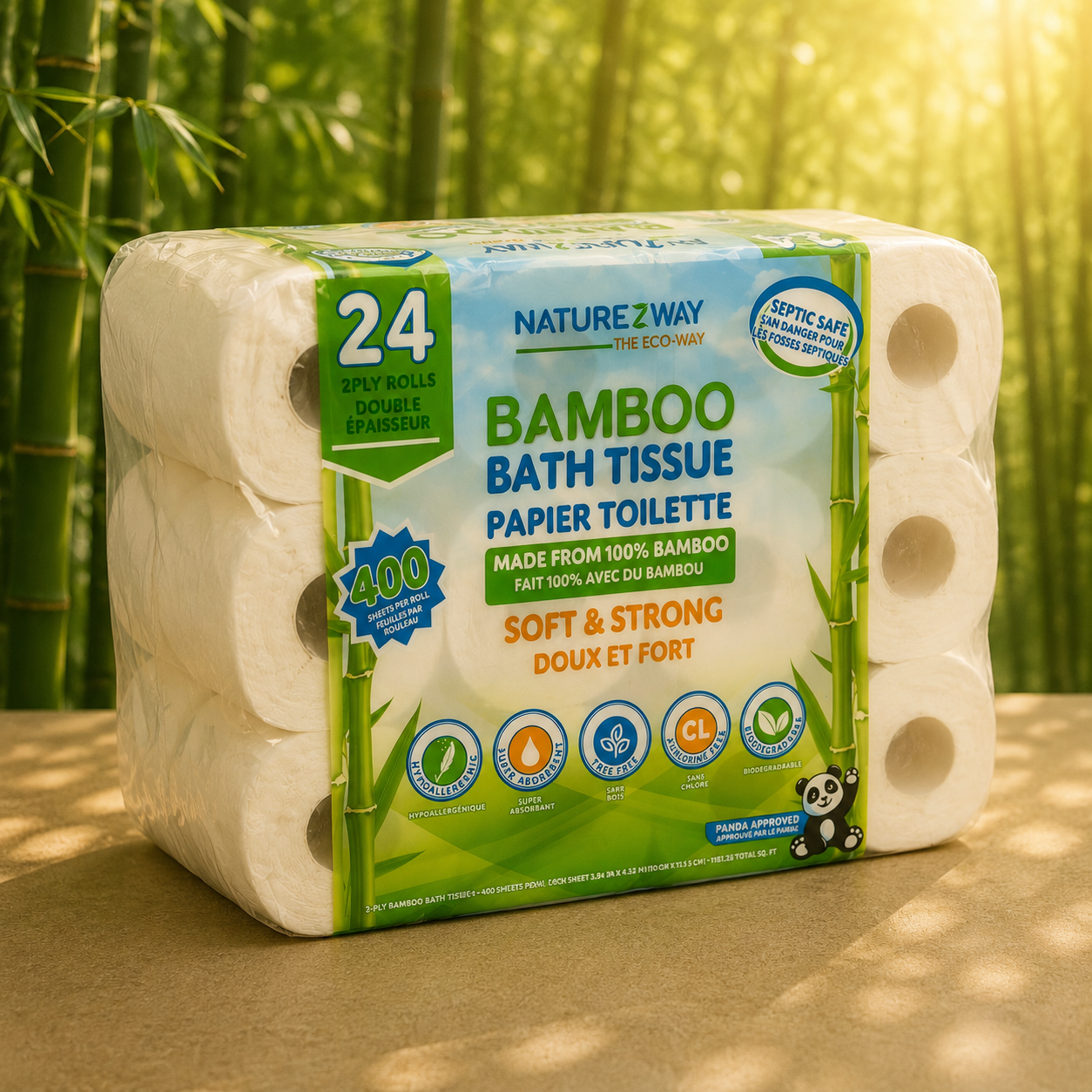 Eco-Friendly 2-Ply Toilet Paper – Compostable Bamboo Tissue Rolls