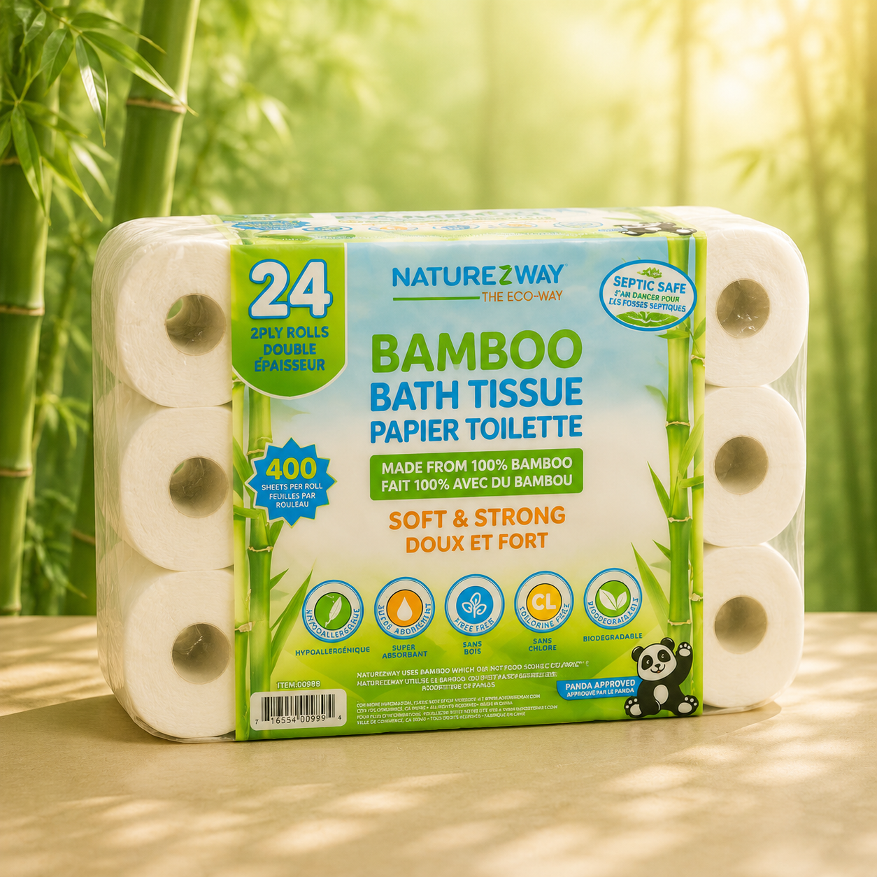 Eco-Friendly 2-Ply Toilet Paper – Compostable Bamboo Tissue Rolls
