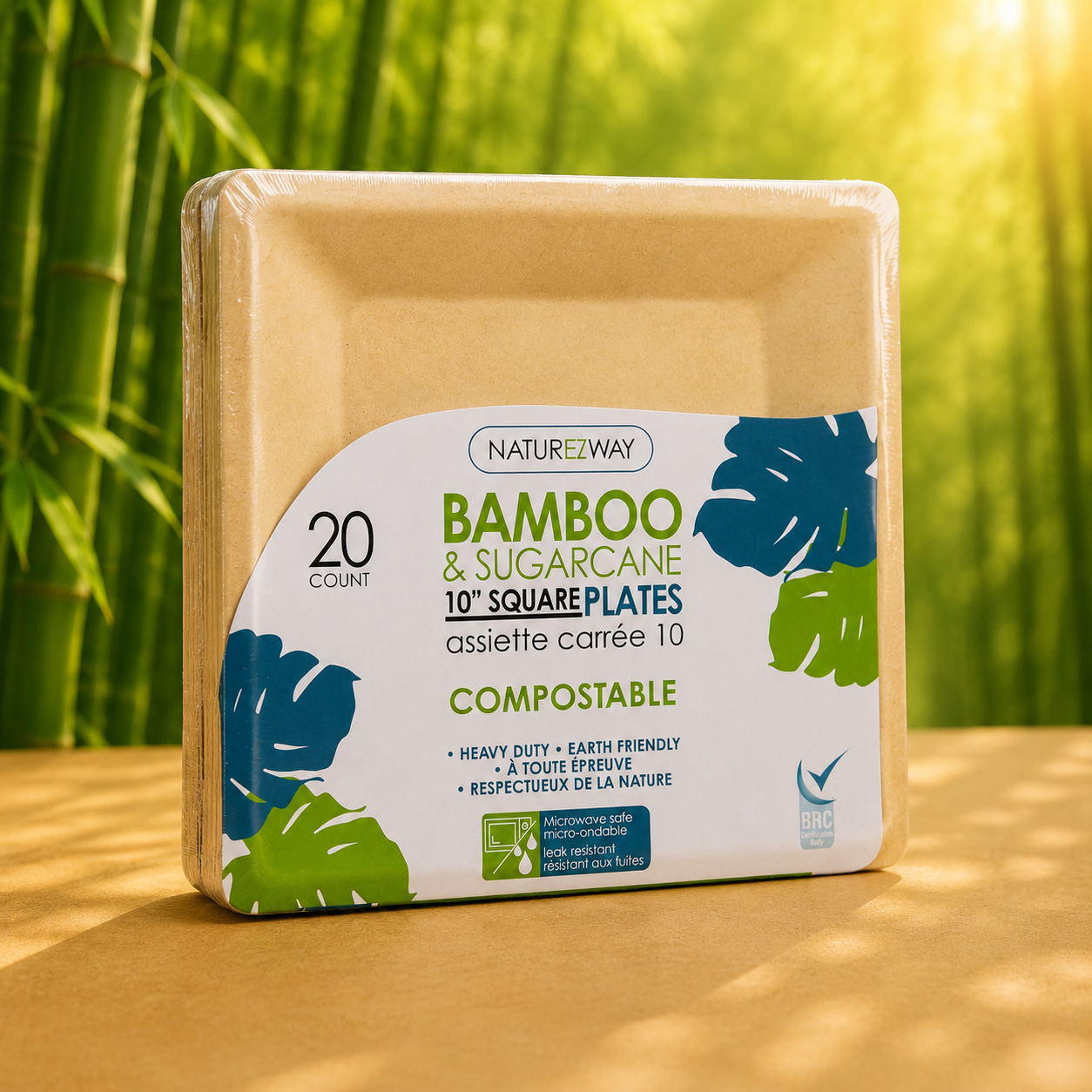 Eco-Friendly 20 PACK 10" Inch Bamboo Square Plates – Compostable & Sustainable