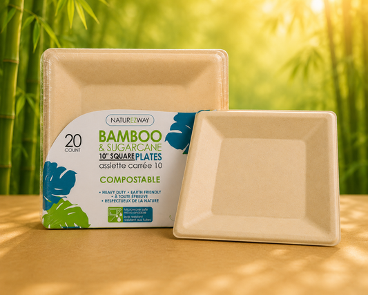 Eco-Friendly 20 PACK 10" Inch Bamboo Square Plates – Compostable & Sustainable