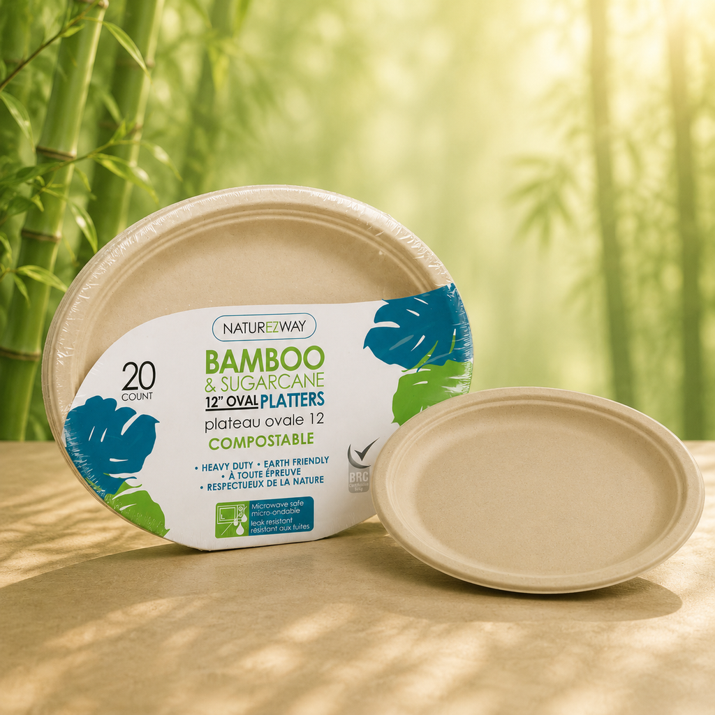 Eco-Friendly 20 PACK 12" Inch Bamboo Oval Platters – Compostable & Sustainable