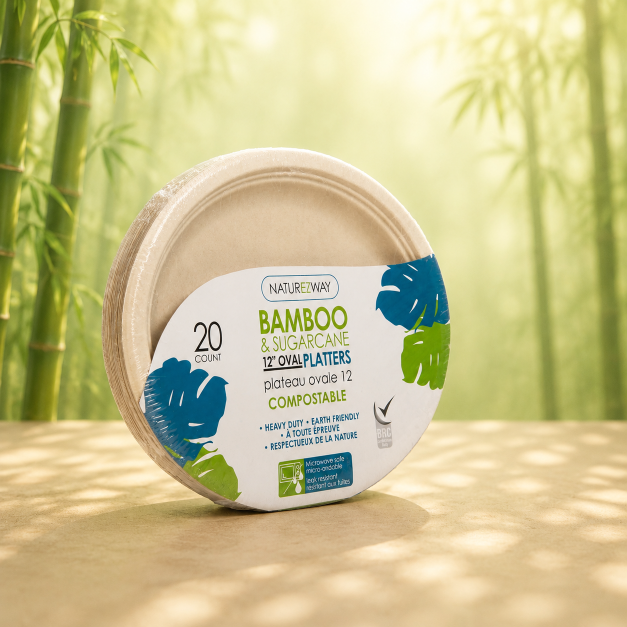 NatureZway 12 inch bamboo sugarcane oval serving platters, 20 pack