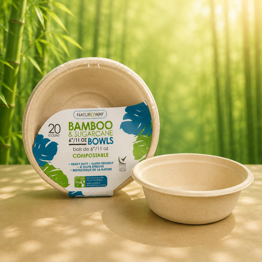 Eco-Friendly 20 PACK 6" Inch Bamboo 11.oz Round Bowls – Compostable & Sustainable