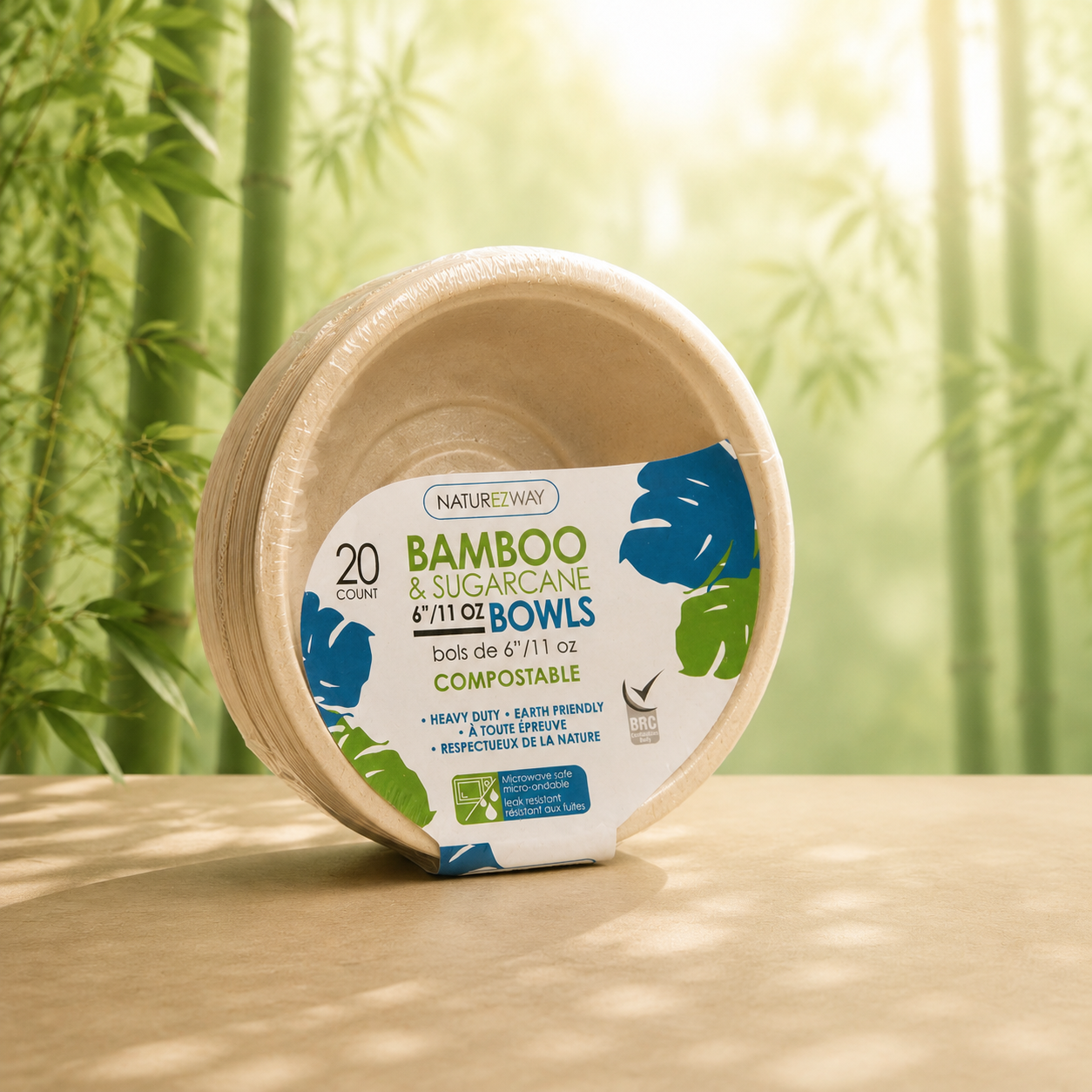 Eco-Friendly 20 PACK 6" Inch Bamboo 11.oz Round Bowls – Compostable & Sustainable