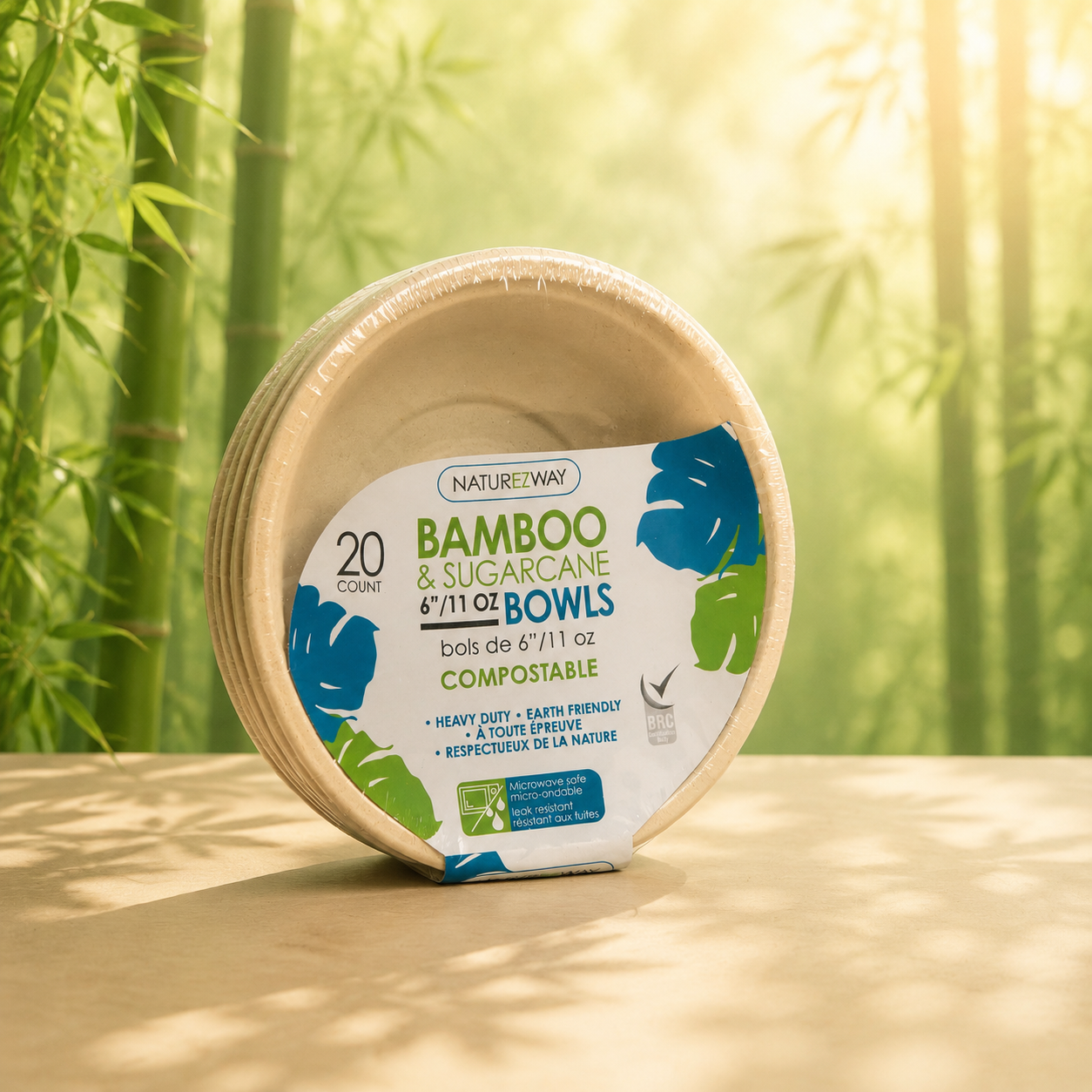 Eco-Friendly 20 PACK 6" Inch Bamboo 11.oz Round Bowls – Compostable & Sustainable