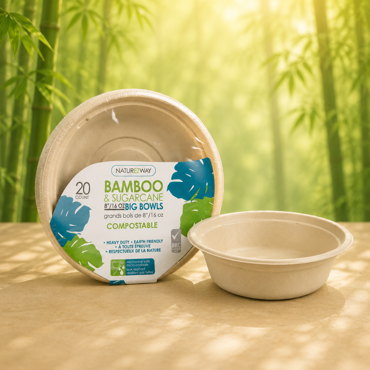 Eco-Friendly 20 PACK 8" Inch Bamboo 16 OZ. Round Bowls – Compostable & Sustainable