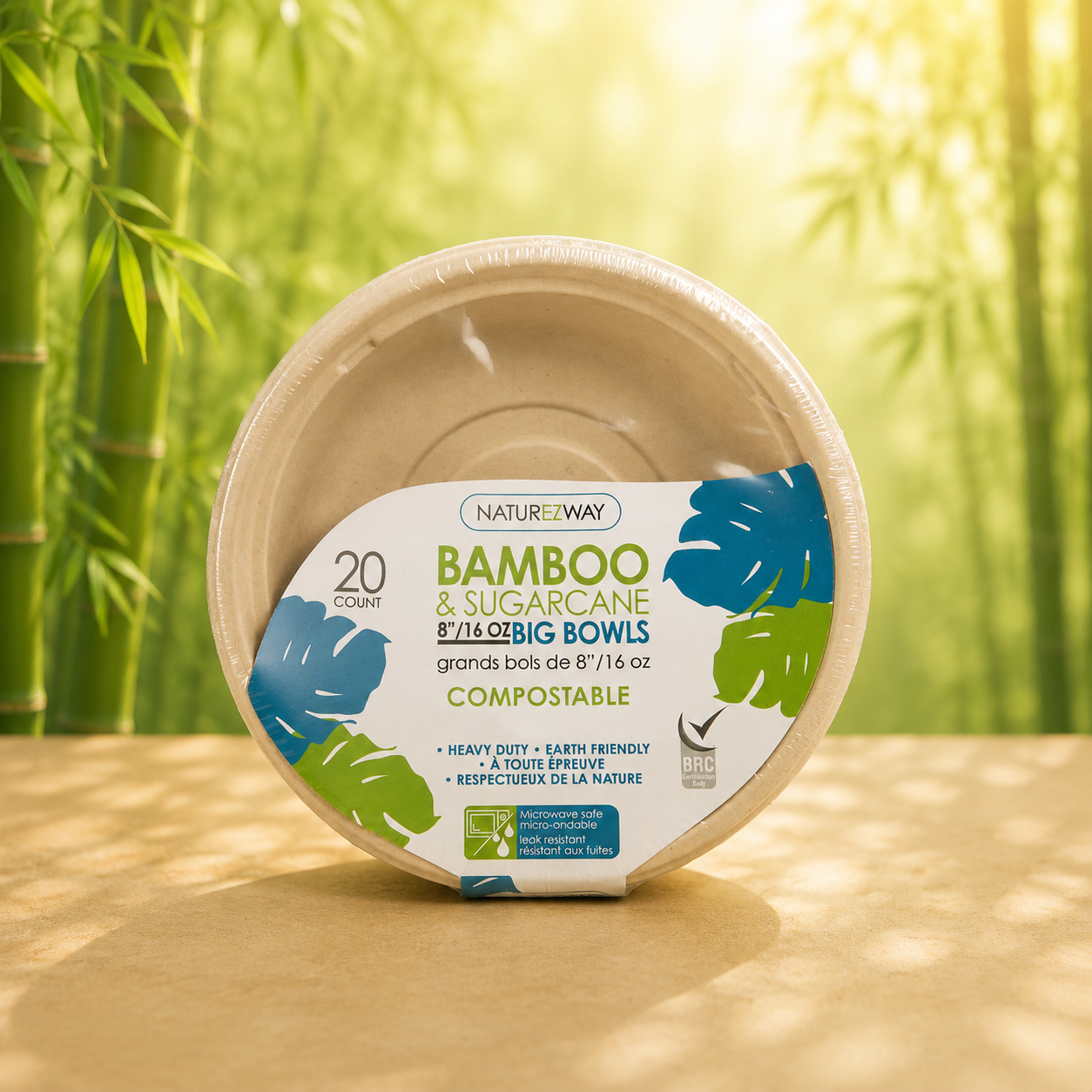 Eco-Friendly 20 PACK 8" Inch Bamboo 16 OZ. Round Bowls – Compostable & Sustainable