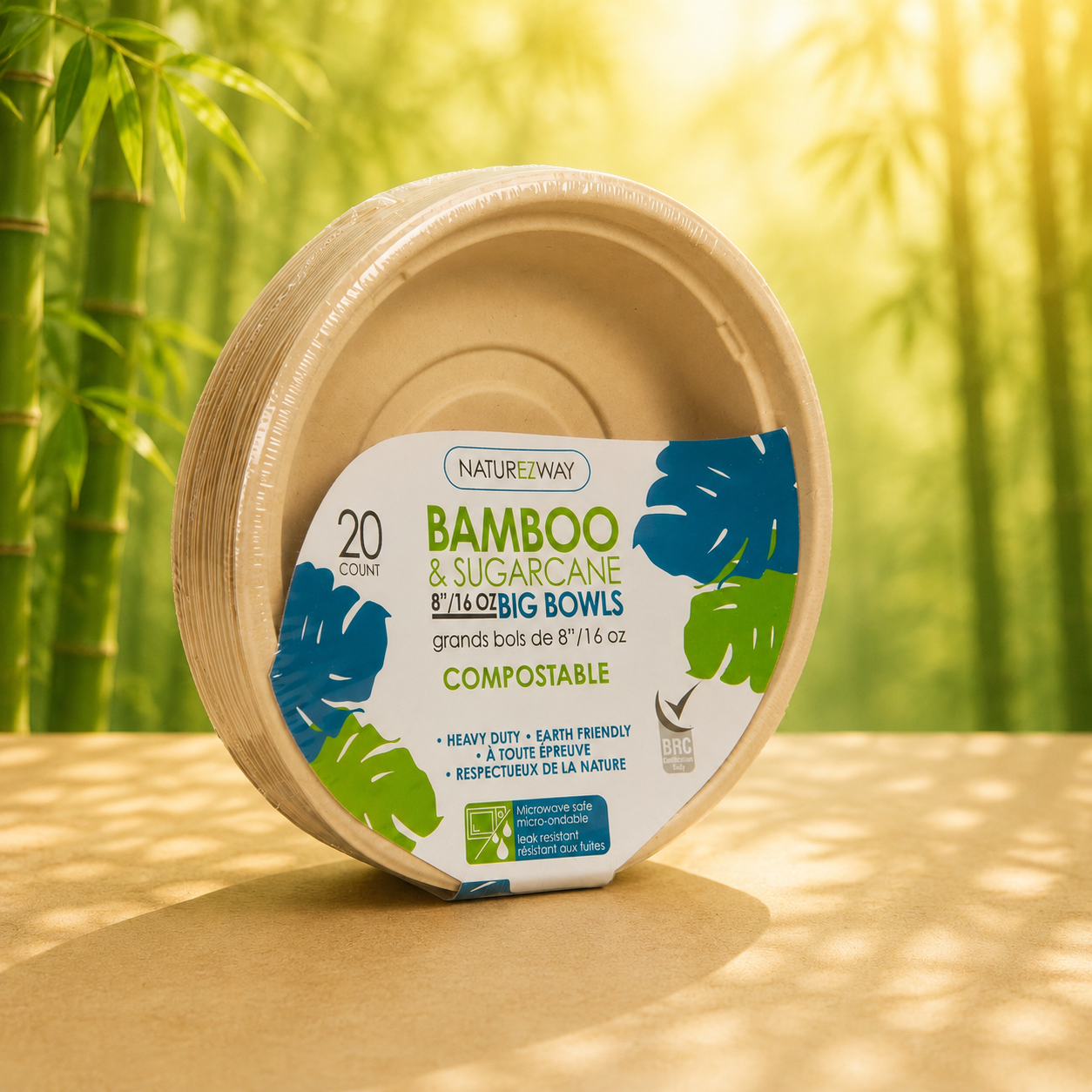 Eco-Friendly 20 PACK 8" Inch Bamboo 16 OZ. Round Bowls – Compostable & Sustainable