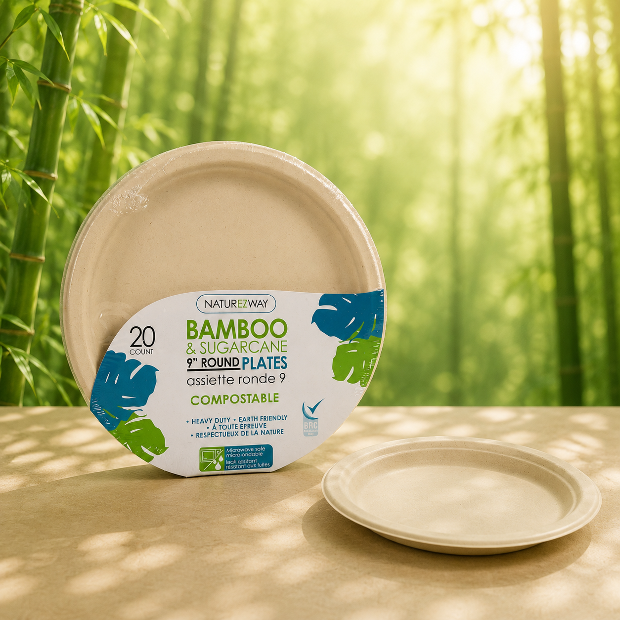 Eco-Friendly 20 PACK 9" Inch Bamboo Round Plates – Compostable & Sustainable