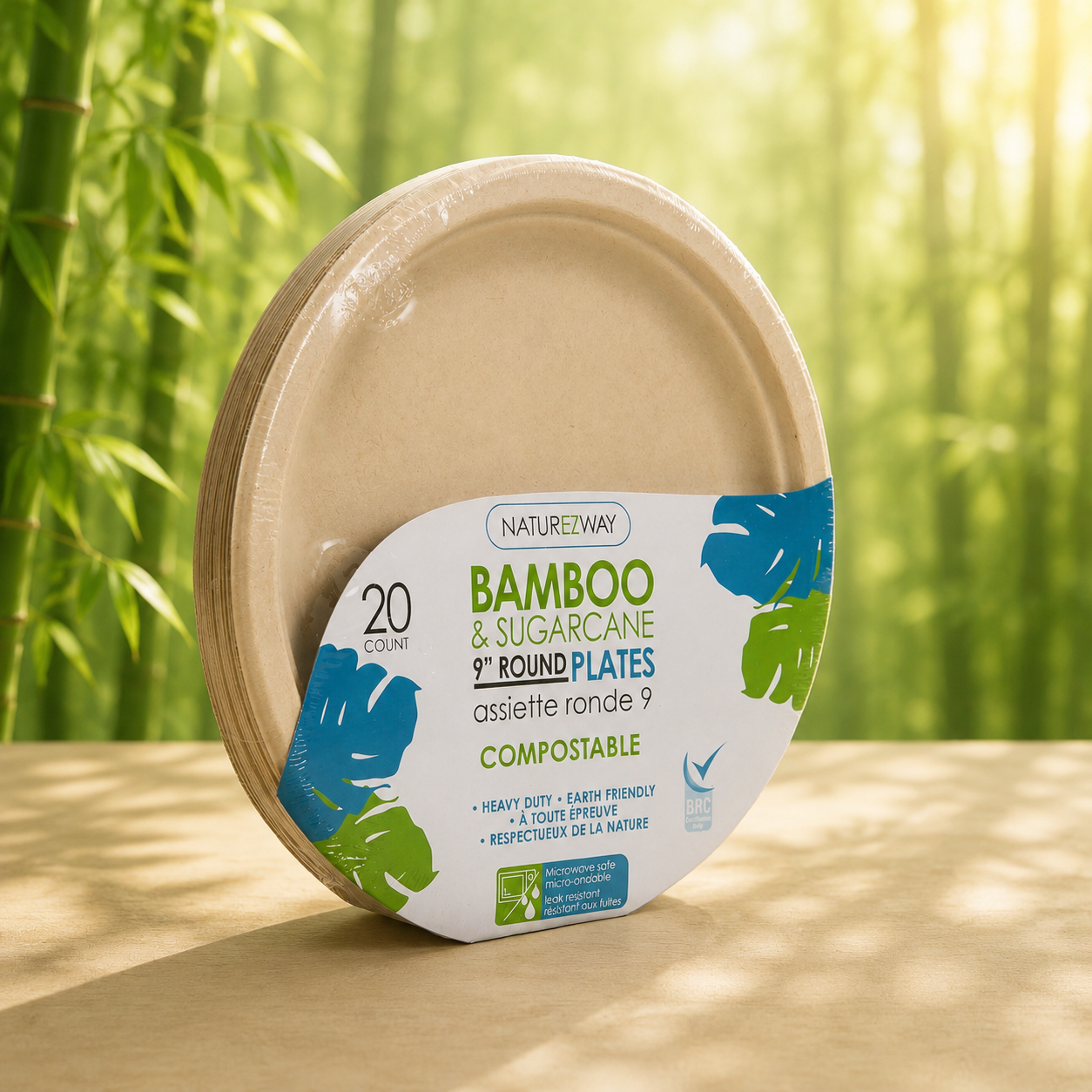 Eco-Friendly 20 PACK 9" Inch Bamboo Round Plates – Compostable & Sustainable