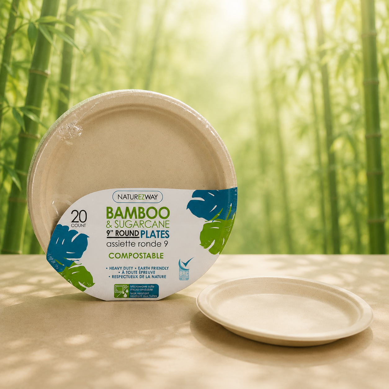Eco-Friendly 20 PACK 9" Inch Bamboo Round Plates – Compostable & Sustainable