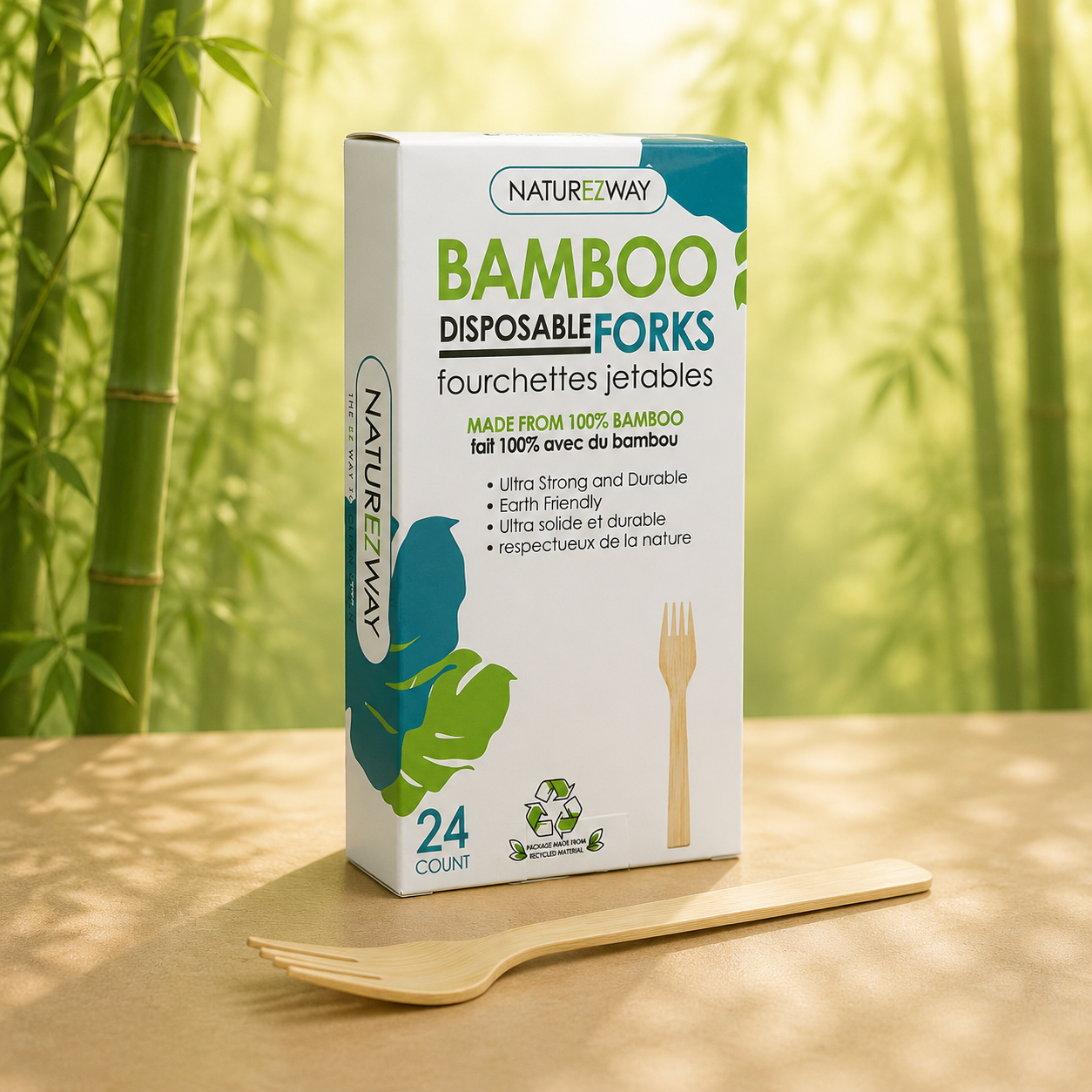 Eco-Friendly 24 PACK Bamboo Disposable Forks – Compostable & Sustainable
