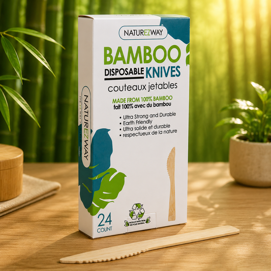 Eco-Friendly 24 PACK Bamboo Disposable Knives – Compostable & Sustainable