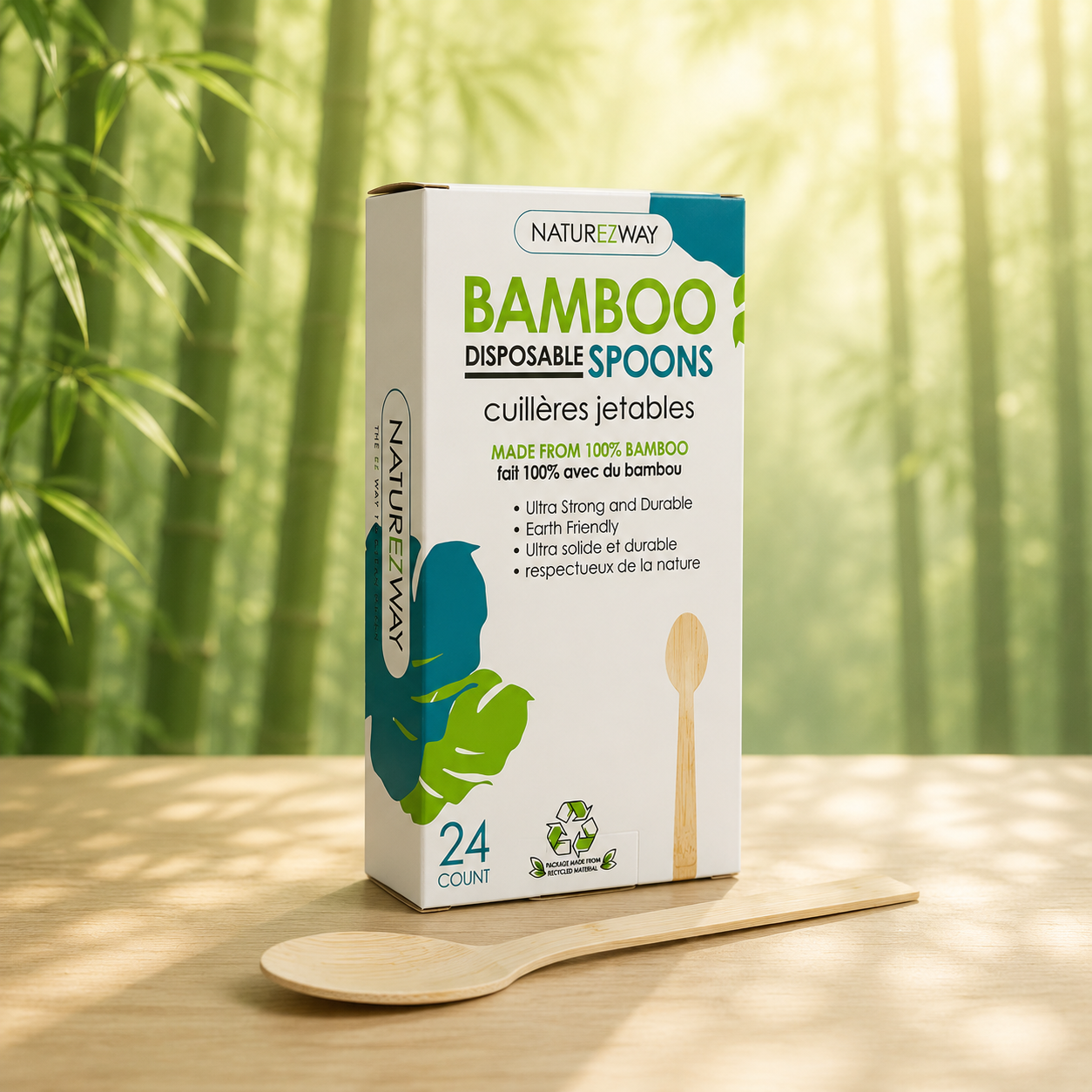 Eco-Friendly 24 PACK Bamboo Disposable Spoon – Compostable & Sustainable