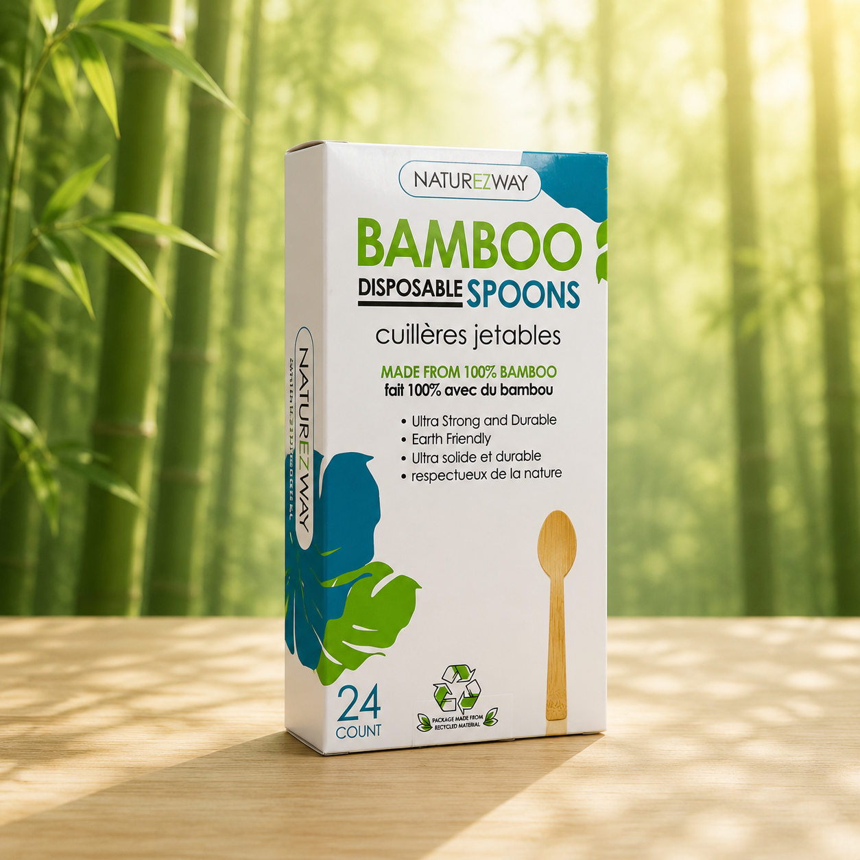 Eco-Friendly 24 PACK Bamboo Disposable Spoon – Compostable & Sustainable