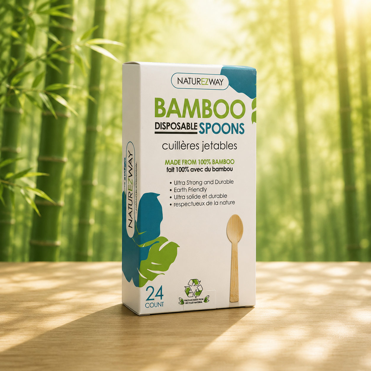Eco-Friendly 24 PACK Bamboo Disposable Spoon – Compostable & Sustainable