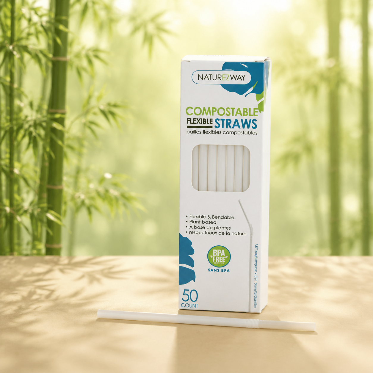 Eco-Friendly 50 PACK Compostable Flexible Straws – Compostable & Sustainable