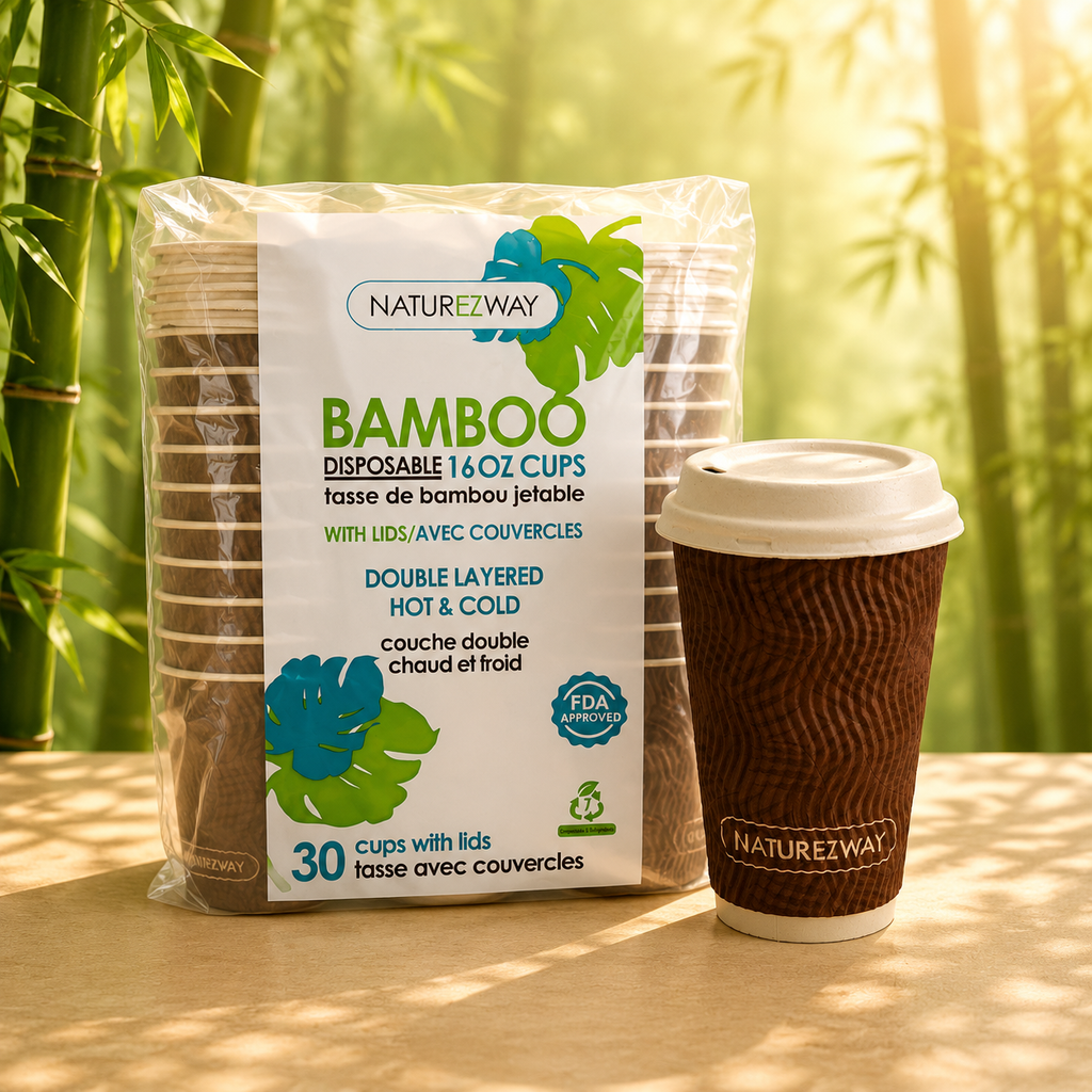 Eco-Friendly Hot Cups With Lids 30 PACK 16 oz. Double Layered For Hot Drinks – Compostable & Sustainable