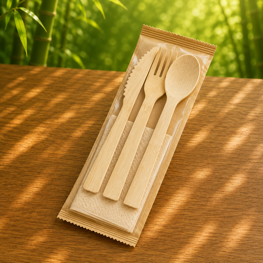 Eco-Friendly 100 PACK Utensil Sets Forks/Knives/Spoons & Napkin – Compostable & Sustainable
