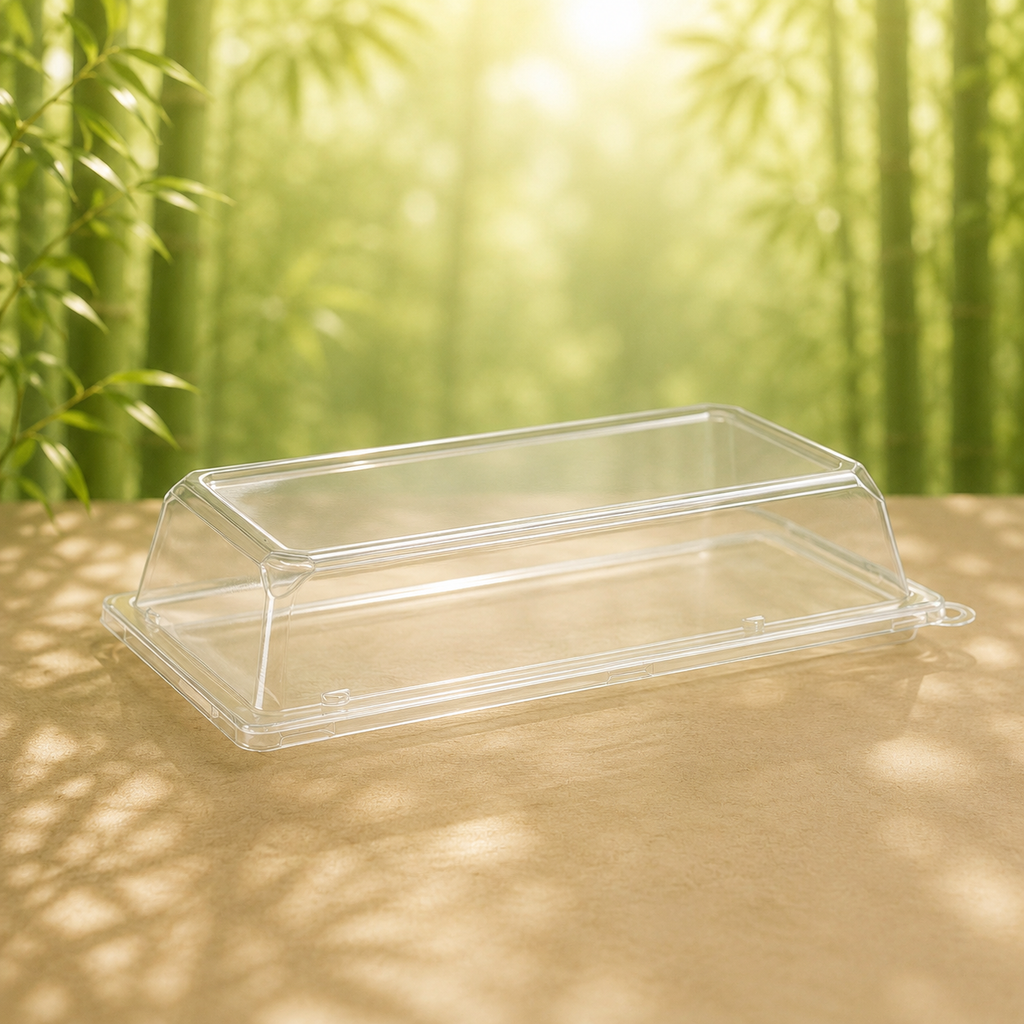 Eco-Friendly 125 Lid Pack To Go Clear Lids for 10" X 5" Rectangle Sushi Plates – Compostable & Sustainable