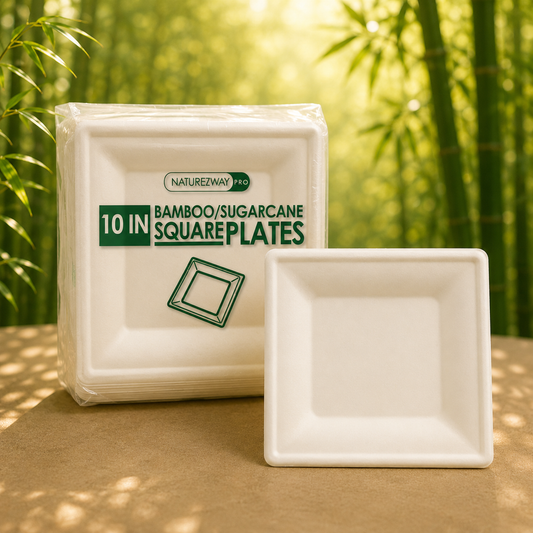Eco-Friendly 125 PACK 10” Inch Square Bamboo Plates – Compostable & Sustainable