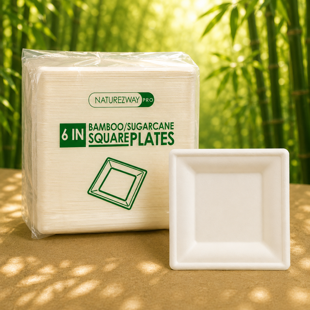 Eco-Friendly 125 PACK 6” Inch Square Bamboo Plates – Compostable & Sustainable