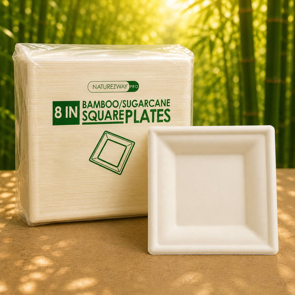 Eco-Friendly 125 PACK 8” Inch Square Bamboo Plates – Compostable & Sustainable