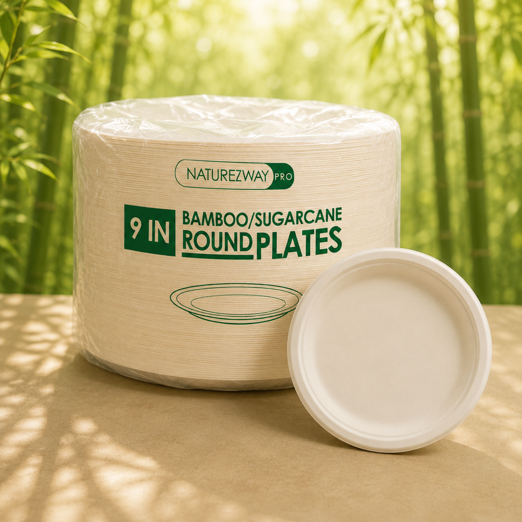 Eco-Friendly 125 PACK 9" Inch Bamboo Round Plates – Compostable & Sustainable