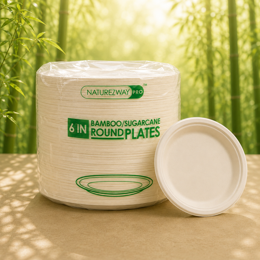 Eco-Friendly 125 Pack 6" Inch Bamboo Round Plates – Compostable & Sustainable