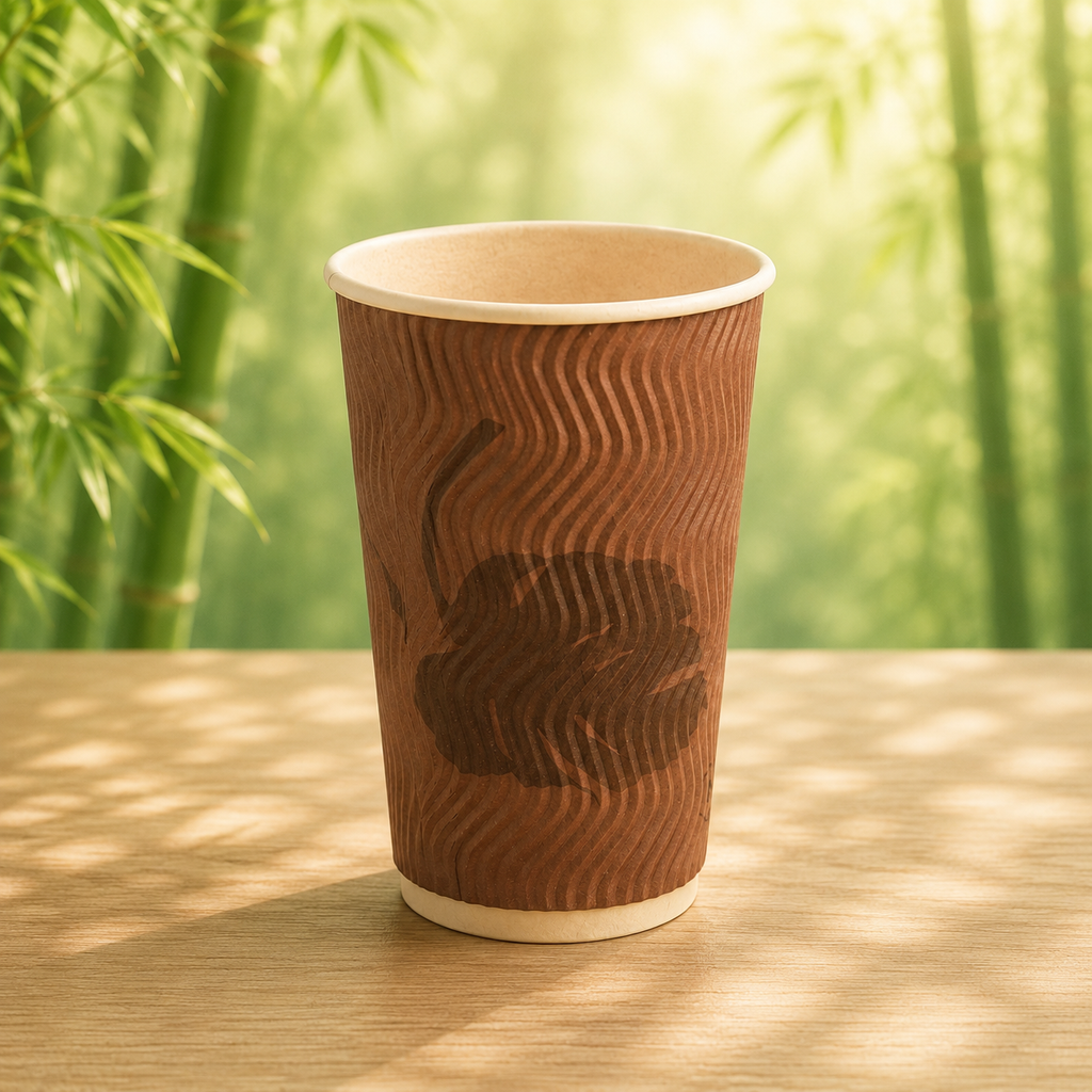 Eco-Friendly 25 PACK 16 oz. Double Sleeved Ripple Hot Cups – Compostable & Sustainable