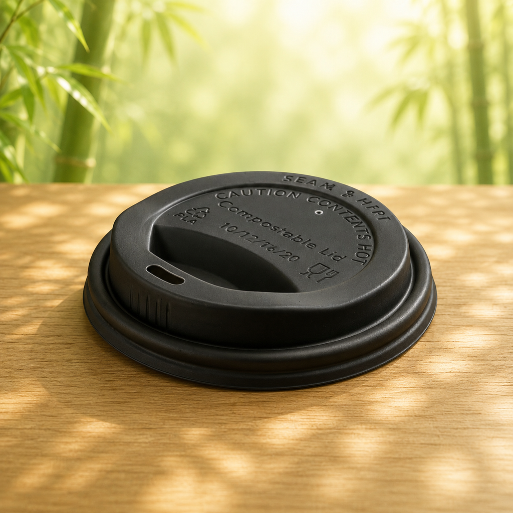 Eco-Friendly 50 PACK Black Lids for 12 oz./16 oz./20 oz. Cups – Compostable & Sustainable