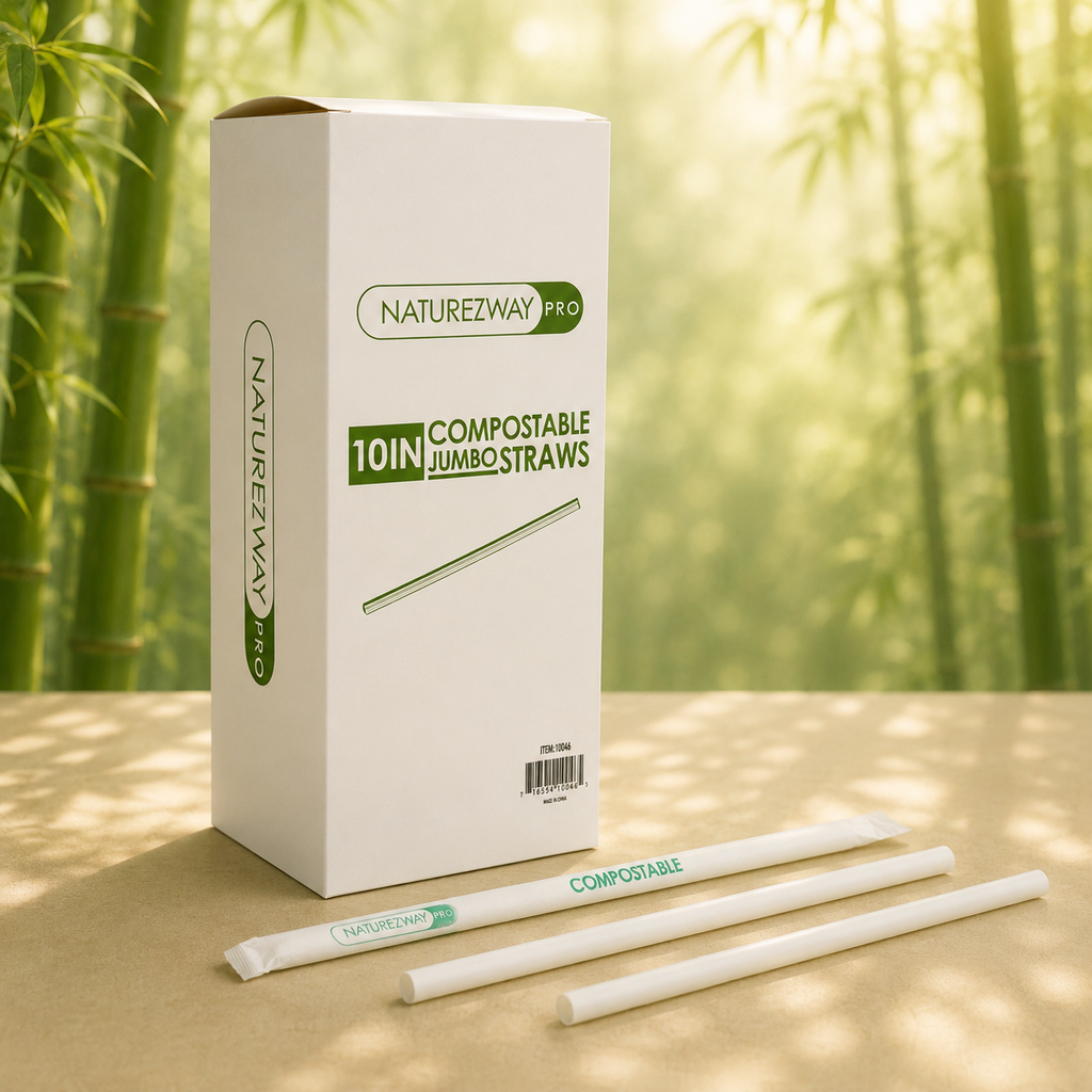 Eco-Friendly Naturezway 10.25" Jumbo Compostable Straws – 250 Pack | Individually Wrapped, BPA Free & Eco Friendly – Compostable & Sustainable