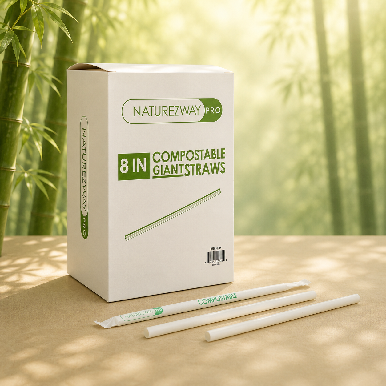 Eco-Friendly Naturezway 8" Giant Compostable Straws – 250 Pack | Individually Wrapped & BPA Free – Compostable & Sustainable